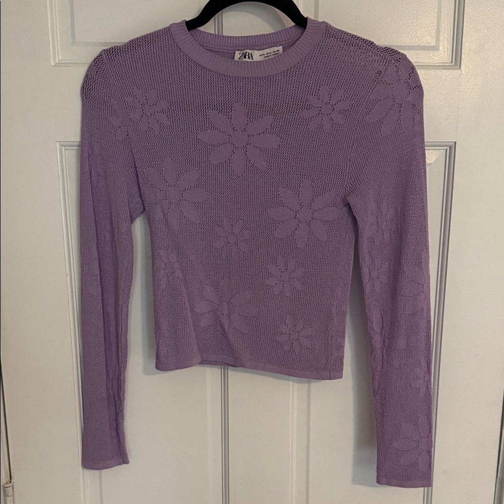 Zara Lavender Floral Knit Long Sleeve Top